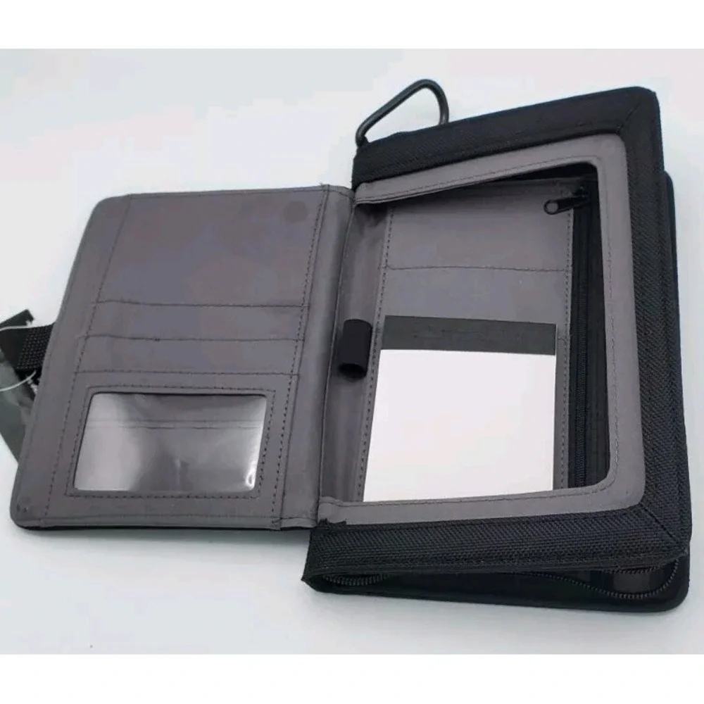 High Sierra Dell Swag Travel Wallet Front Magnetic Window Zip Close Notepd Black